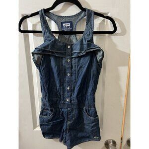 Levi's Denim Romper Girls Medium 10/12 Button Front Elastic Waist